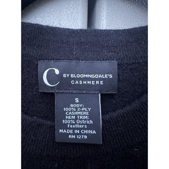 C by Bloomingdale's Black Ostrich Feather Trim Cashmere Crewneck Sweater Sz S - Picture 15 of 15